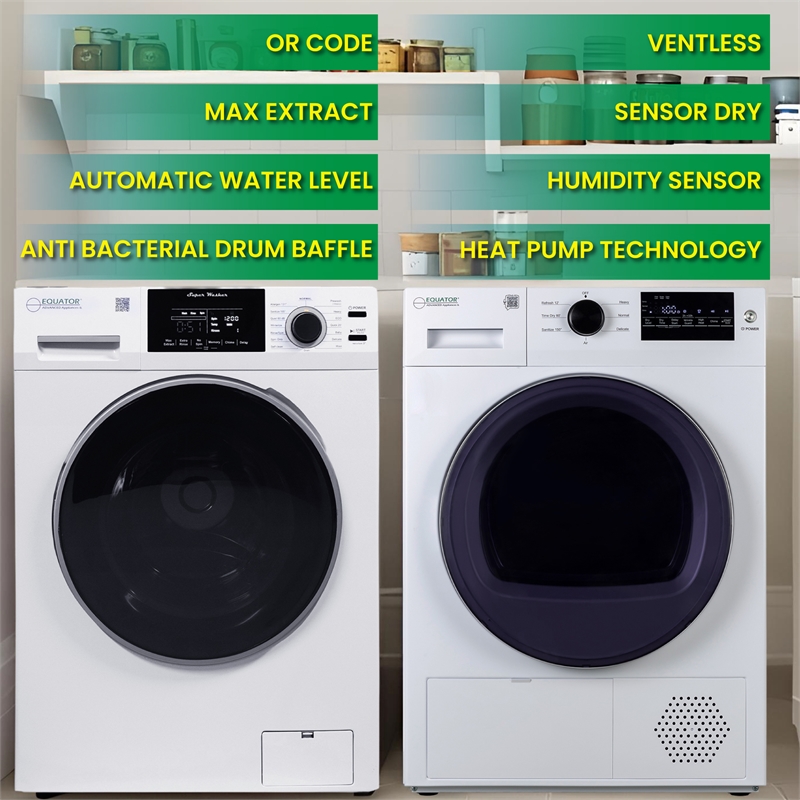 Equator Side by Side 18lbs Washer 1.9cf 110V + 20lbs HEAT PUMP DRYER 3.7cf 110V