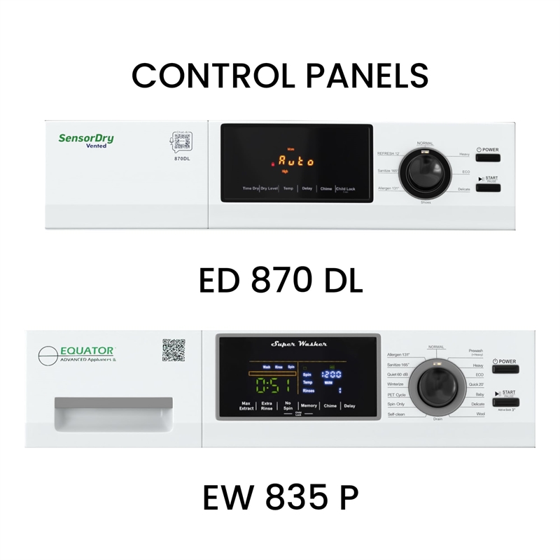 Equator Laundry Set 18 Lbs Washer 1.9cf+Vented Dryer 4cf SINGLE OUTLET 110V