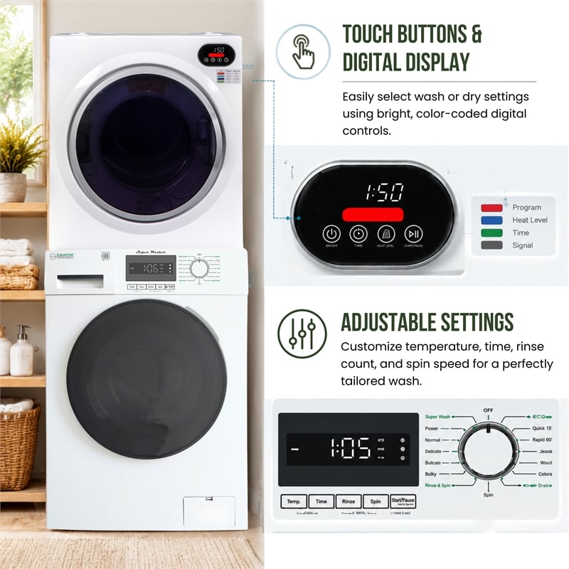 Equator Compact Stackable Laundry Washer EW 822 1.57cf + Dryer ED 848 2.6cf 110V