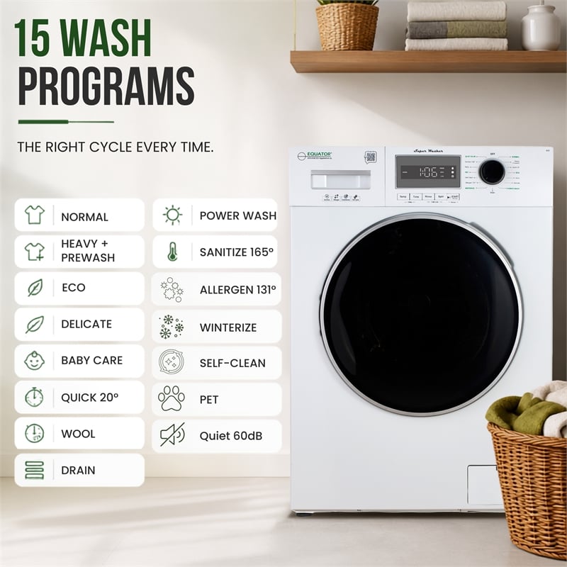 Equator Compact Stackable Laundry Washer EW 822 1.57cf + Dryer ED 848 2.6cf 110V