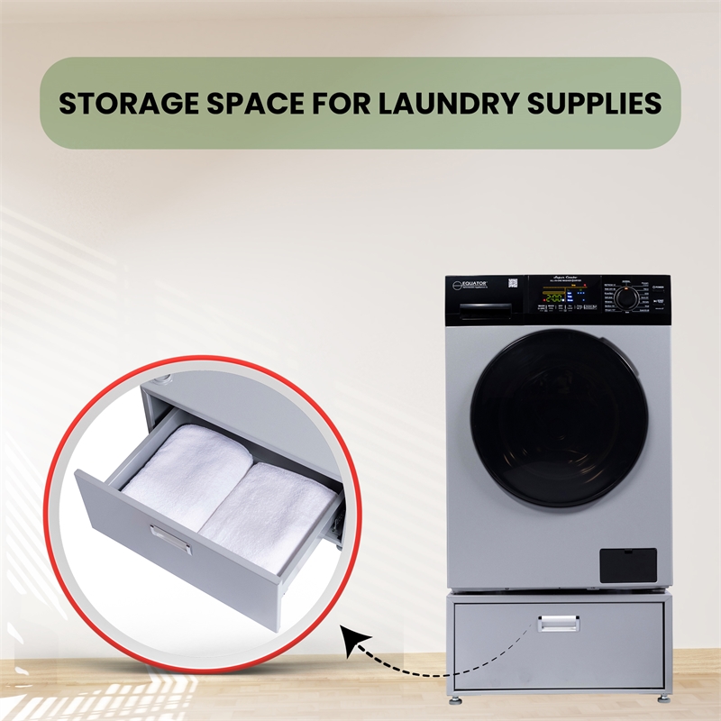 Equator 24in Laundry Pedestal 11in tall + Rollout Storage Drawer Adjustable feet