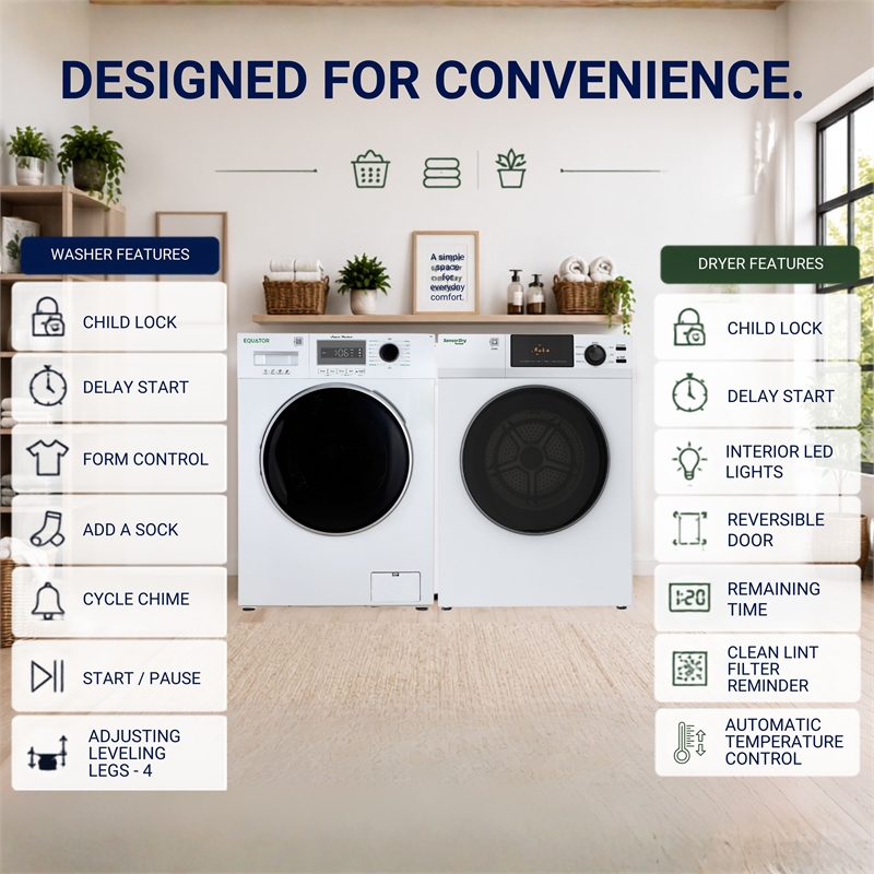 Equator VALUE STACK LAUNDRY 110V 26 Lbs Washer 2.5cf+Vented Dryer 4cf 1 OUTLET