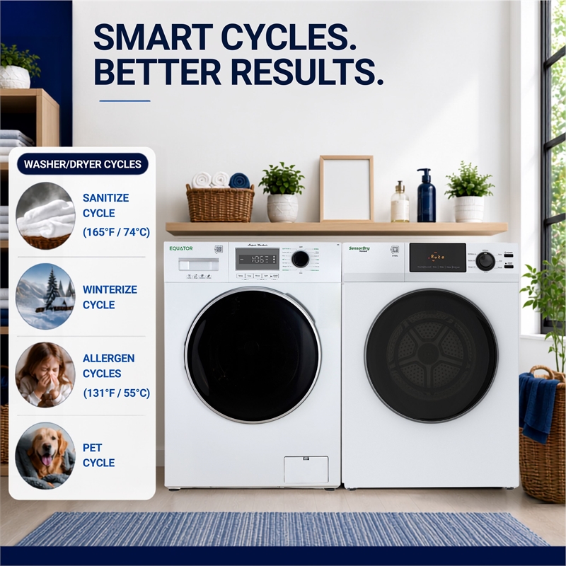 Equator VALUE STACK LAUNDRY 110V 26 Lbs Washer 2.5cf+Vented Dryer 4cf 1 OUTLET