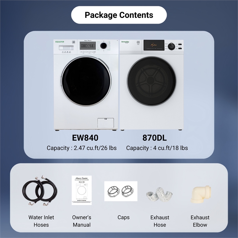 Equator VALUE STACK LAUNDRY 110V 26 Lbs Washer 2.5cf+Vented Dryer 4cf 1 OUTLET