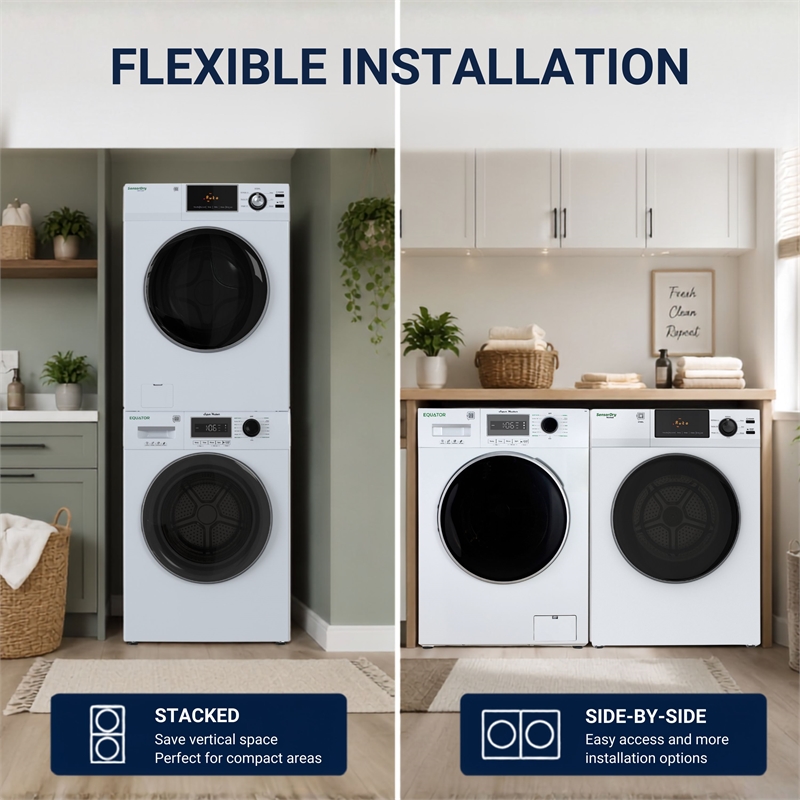 Equator VALUE STACK LAUNDRY 110V 26 Lbs Washer 2.5cf+Vented Dryer 4cf 1 OUTLET