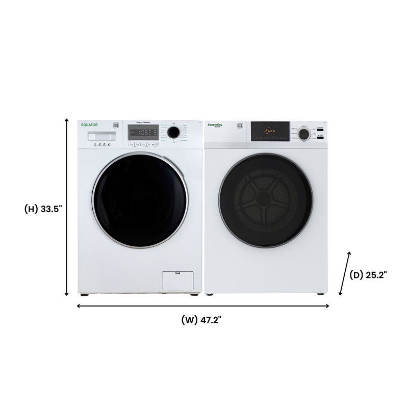 Equator VALUE STACK LAUNDRY 220V 26 Lbs Washer 2.5cf+Vented Dryer 4cf 1 OUTLET