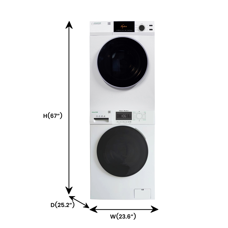 Equator VALUE STACK LAUNDRY 220V 26 Lbs Washer 2.5cf+Vented Dryer 4cf 1 OUTLET