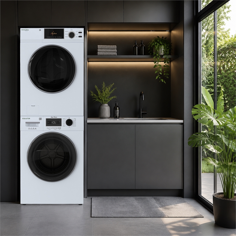Equator VALUE STACK LAUNDRY 220V 26 Lbs Washer 2.5cf+Vented Dryer 4cf 1 OUTLET