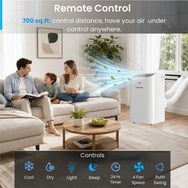Equator 16000BTU Portable AC Cool+Heat 700sf Auto Swing 110V