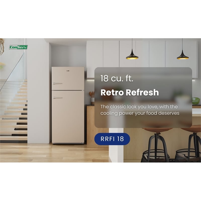 Conserv 30in RETRO Refrigerator 18cf Top Mount FACTORY INSTALLED ICE MAKER 110V