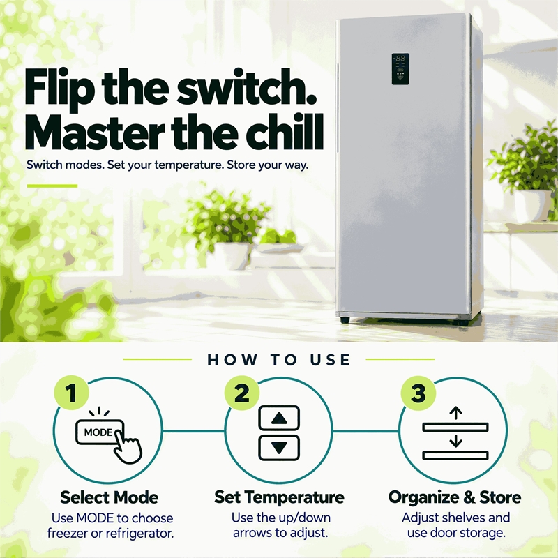 Conserv 14cf Upright Freezer CONVERTIBLE REF Garage Ready E-Star 28in wide 110V