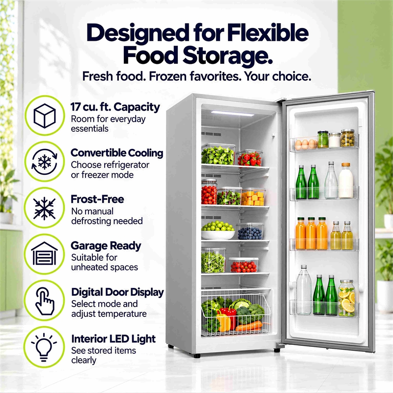 Conserv 17 cu. ft Convertible Upright Freezer/Refrigerator in Stainless