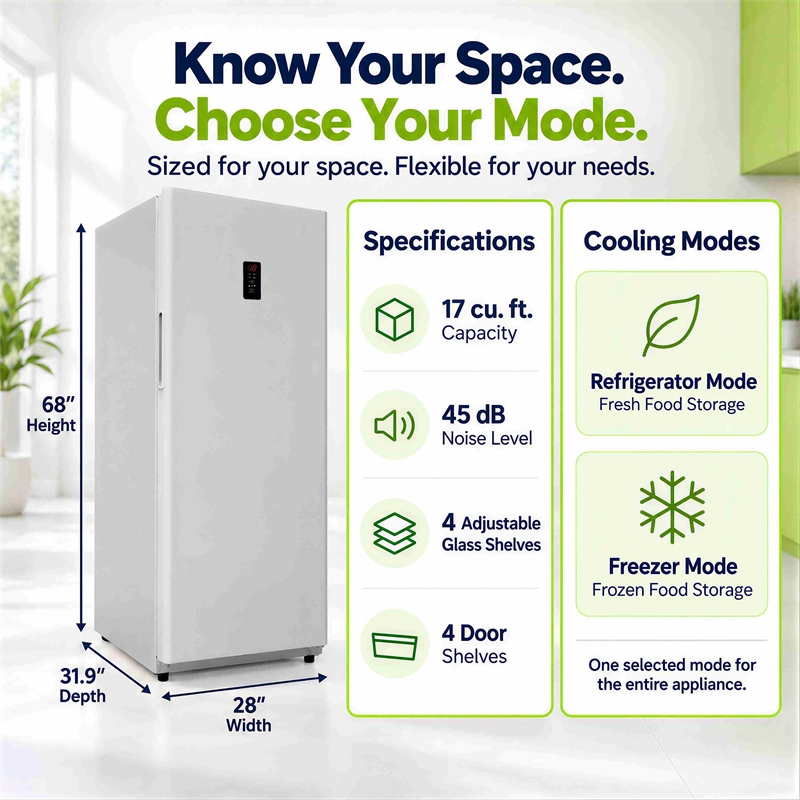 Conserv 17 cu. ft Convertible Upright Freezer/Refrigerator in Stainless