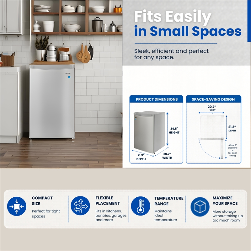 Conserv 3cf Compact Upright Freezer REVERSIBLE DOOR Freestanding 110V E-Star