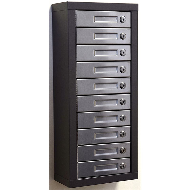 Charnstrom 10-Door Wall Mount Cell Phone Cabinet in Charcoal Gray