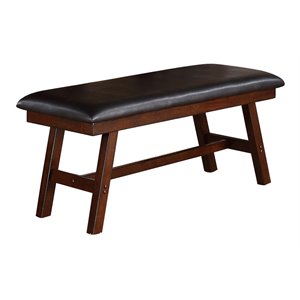 simple relax rubber wood & faux leather dining bench in dark walnut
