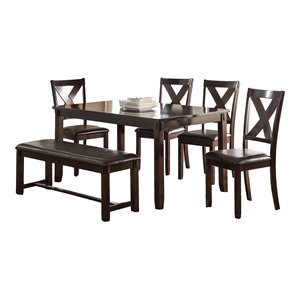 simple relax 6-piece rubber wood & faux leather dining set in espresso