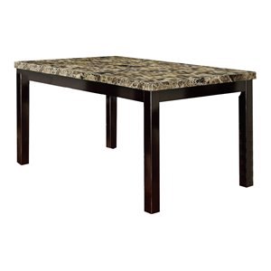 simple relax traditional birch wood & faux marble top dining table in brown