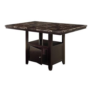 simple relax birch wood & faux marble counter height table with storage in brown