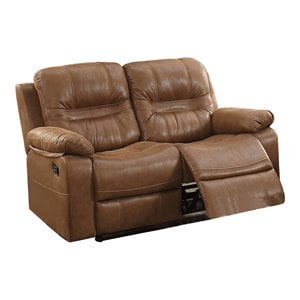 simple relax breathable leatherette/faux leather motion loveseat in dark brown