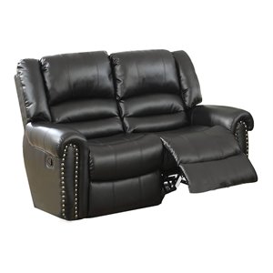 simple relax bonded faux leather & pine frame motion loveseat in black