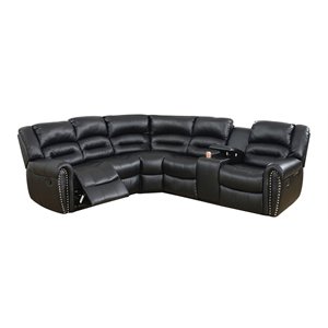 simple relax bonded faux leather & pine frame motion sectional in black