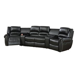 simple relax 5-piece bonded faux leather motion sectional in black