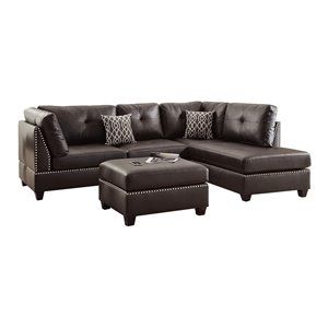 simple relax faux leather chaise sectional set with ottoman in espresso
