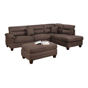 simple relax 3-piece polyfiber fabric & wood sectional sofa set in black coffee