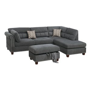 simple relax 3-piece velvet fabric sectional sofa set in slate black