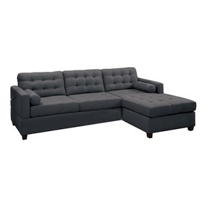 simple relax 2-piece polyfiber fabric & solid pine sectional in slate black