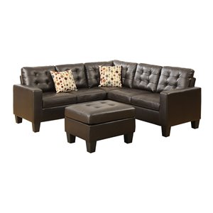 simple relax 4-piece bonded faux leather sectional sofa set in espresso