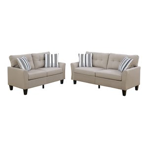 simple relax 2-piece glossy polyfiber fabric & solid pine sofa set in beige