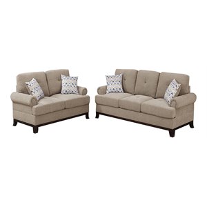 simple relax 2-piece rolled arms wood & chenille sofa set in camel beige