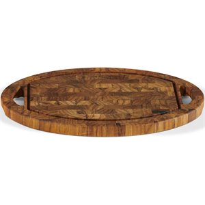 hiteak furniture oval teak wooden cutting board with juice groove and handles