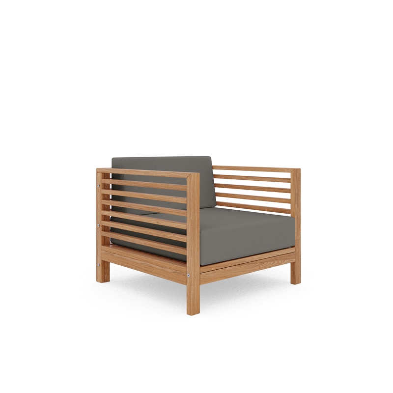 Curated Maison Sylvie Teak Outdoor Club Chair with Charcoal Cushion