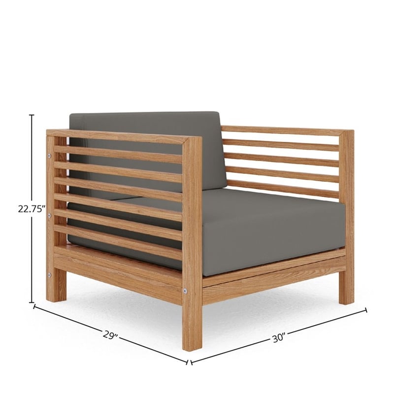 Curated Maison Sylvie Teak Outdoor Club Chair with Charcoal Cushion