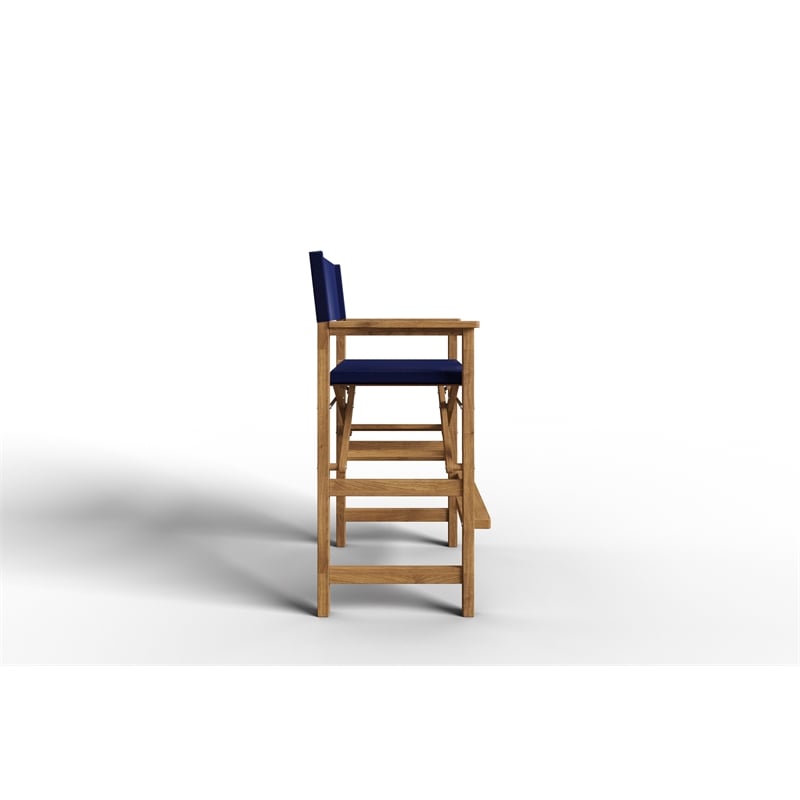 Curated Maison Directeur Teak Outdoor Bar Armchair in Blue in Black