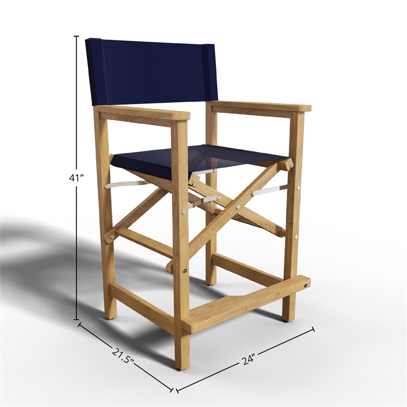 Curated Maison Directeur Teak Outdoor Counter Height Armchair in Blue