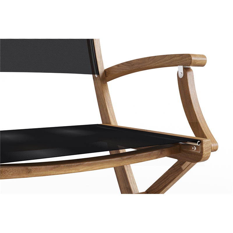 Curated Maison Lucas Teak Outdoor Folding Armchair in Black Dura-Sling Fabric