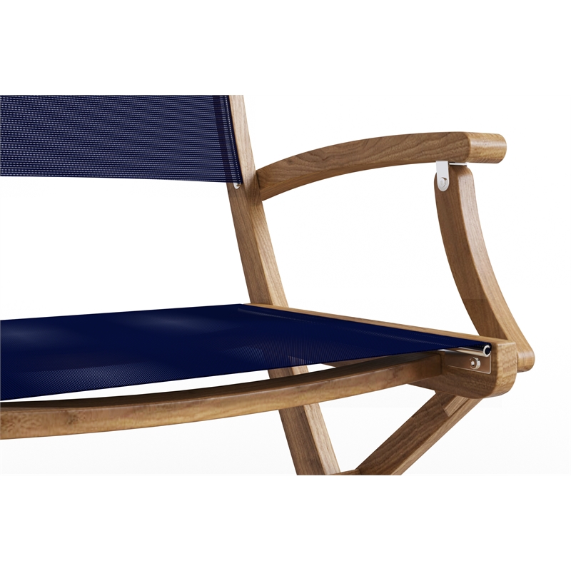 Curated Maison Lucas Teak Outdoor Folding Armchair in Blue Dura-Sling Fabric