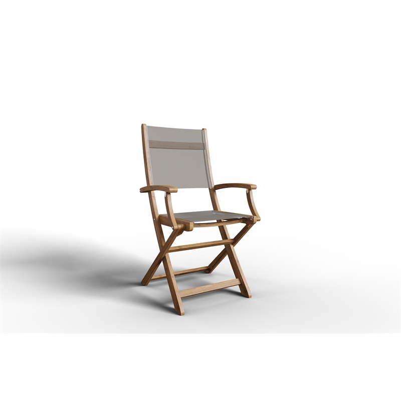 Curated Maison Lucas Teak Outdoor Folding Armchair in Taupe Dura-Sling Fabric