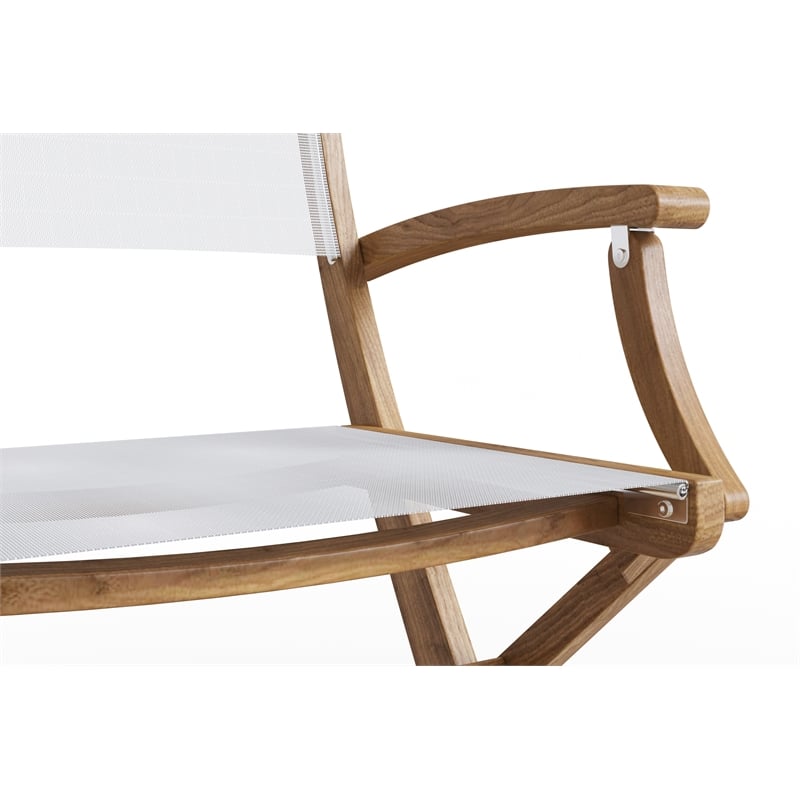 Curated Maison Lucas Teak Outdoor Folding Armchair in White Dura-Sling Fabric