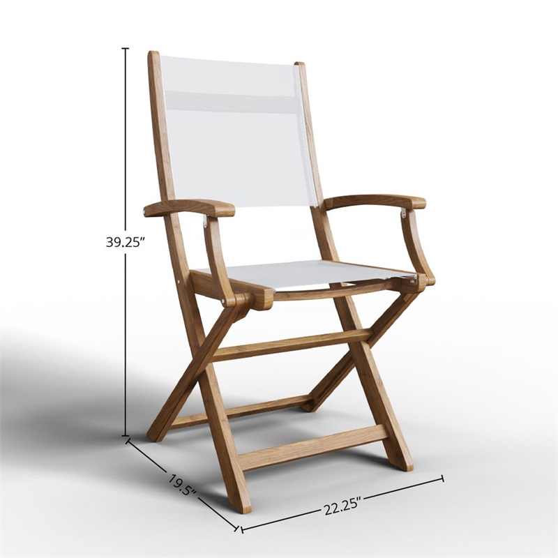 Curated Maison Lucas Teak Outdoor Folding Armchair in White Dura-Sling Fabric