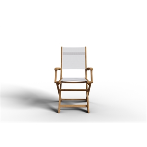 Curated Maison Lucas Teak Outdoor Folding Armchair in White Dura-Sling Fabric