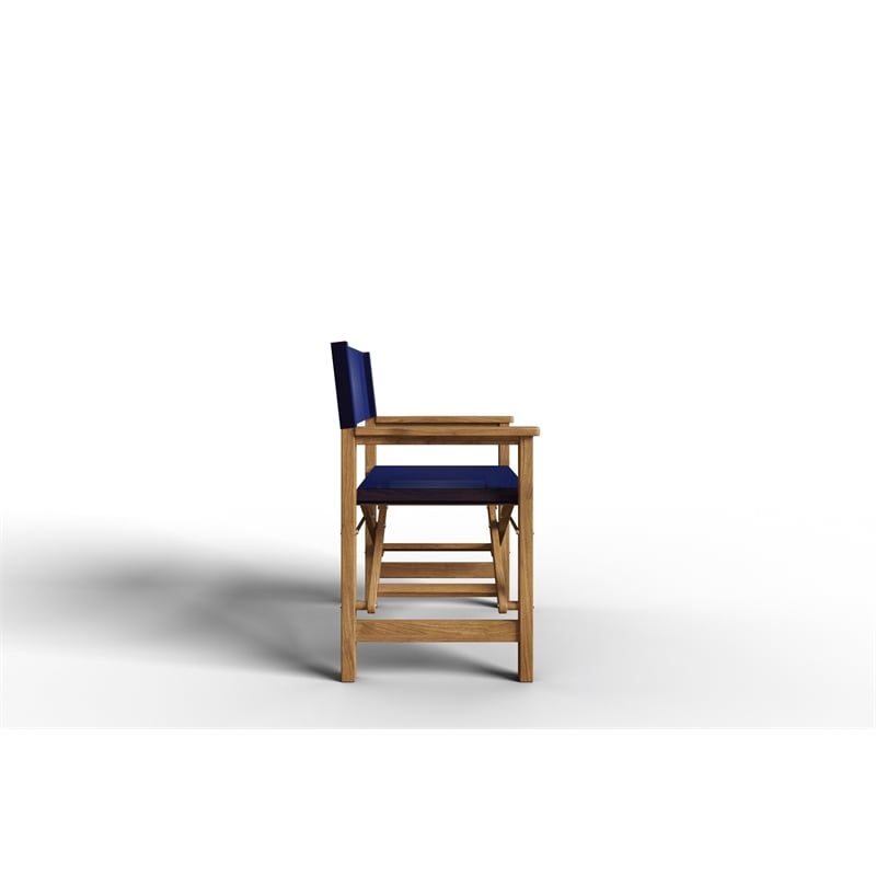 Curated Maison Directeur Teak Outdoor Folding Armchair in Blue Dura-Sling Fabric