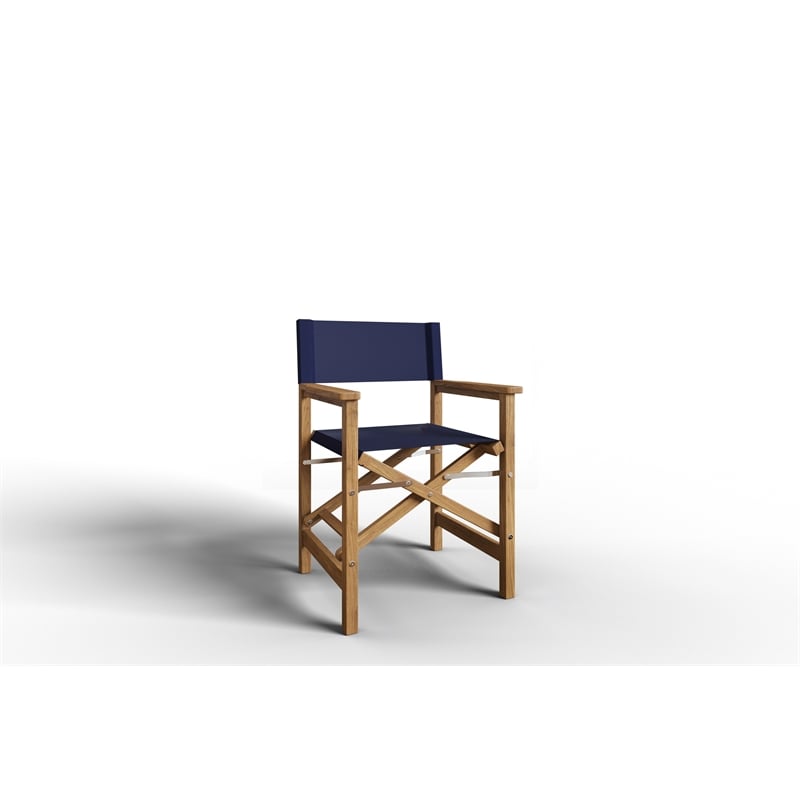 Curated Maison Directeur Teak Outdoor Folding Armchair in Blue Dura-Sling Fabric