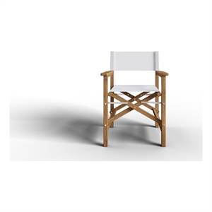 Curated Maison Directeur Teak Outdoor Folding Armchair White Dura-Sling Fabric