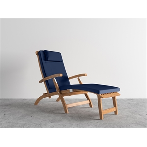 Curated Maison Adelle Teak Folding Outdoor Deck Chair Lounge with Navy Cushions