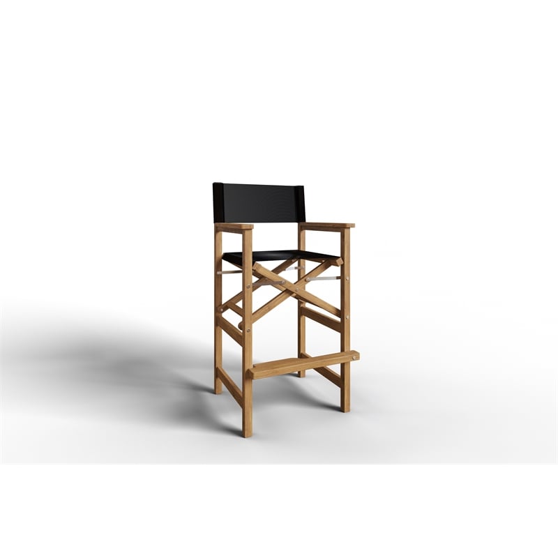 Curated Maison Directeur 3 Pc Square Teak Outdoor Bar Height Dining Set in Black